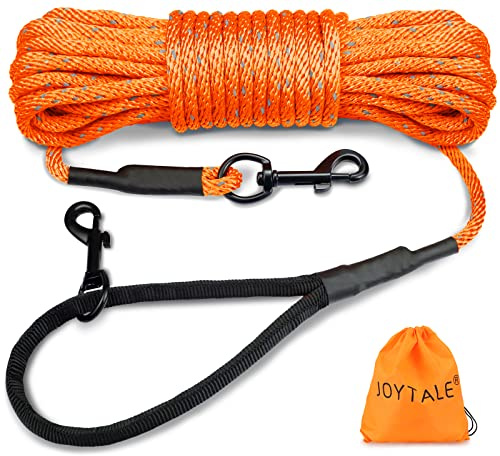 Joytale Reflektierend Schleppleine für Hunde, 10m Hundeleine mit Gepolsterten Griff und 2 Karabinerhaken, Nylon Lange Seil Trainingsleine für Welpen, Kleine Hunde, Orange
