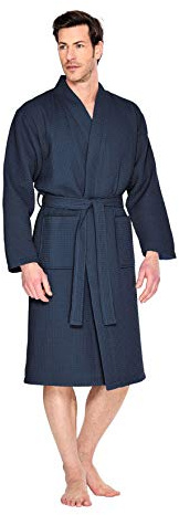 Badrock - Sauna Bademantel mit Namen Bestickt - Waffelpiqué - 8 Farben - Herren und Damen - mit Stickerei - Personalisiert - Marineblau - L - SKU 501