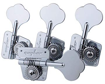 Guyker Bass Tuners (4 for Right) - 1:26 Ratio Open Gear Tuning Key Pegs Machine Head Replacement for Electric Jazz Guitar Bass or Precision Instruments - Chrome