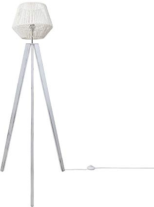 Paco Home Stehlampe Modern Wohnzimmer Schlafzimmer Rattan Optik Boho Korb Stehleuchte E27, Lampenfuß: Stehleuchte Weiß, Lampenschirm: Weiß (Ø33 cm)
