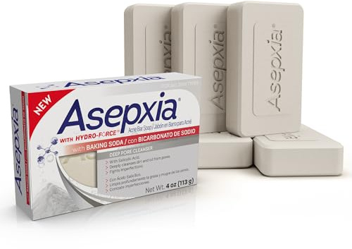 Asepxia Acne Treatment Bar Soap with Baking Soda | Face Wash, Deep Cleansing, Natural Extracts, Gentle Daily Use, 1.8% Salicylic Acid for Pimples & Blackheads, 4 Oz, 5-Pack