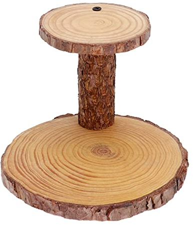 Amosfun Wood Cupcake Stand 2- Tier Tree Bark Server for Meats Cheeses Crackers Round Plant Stand Cupcake Display Riser Candle Holder Wedding Birthday Centerpiece Decor 10cm 15cm