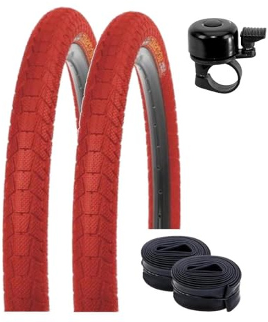 2 x Kenda 20 Krackpot K-907 Fahrradreifen in Rot 50-406 (20 x 1,95) + 2 passende Schläuche AV inkl. maxxi4you Fahrradklingel