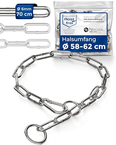 Dog Training Chain Collar with Pull Stop Stainless Steel Long Link – Neck Size up to 60 cm – Chain Length 70 cm – 6 mm – Limited Slip Training Collar – NietFullThings