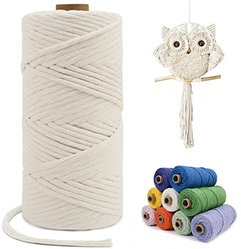 LEREATI Corda Macrame 4mm x 100m, Filo Macrame Singola Corda Cotone Cordoncino Colorato, Cordino per Borse Uncinetto, Arazzo da Parete, Fai da Te, Decorazioni, Tessere Uncinetto (Naturale)