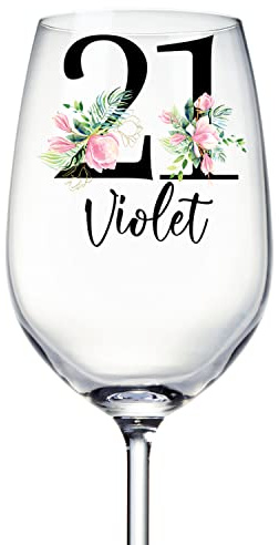 ukgiftstoreonline Personalised 21st Birthday Floral Wine Glass Gift for Her