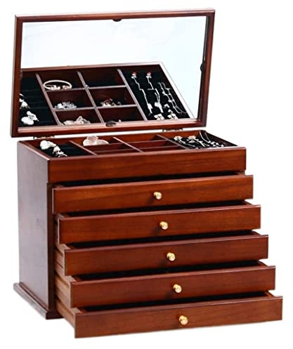 Schmuckschatulle Schmuckkästchen Schmuckkoffer Schmuckschatulle Aus Holz Für Frauen Mit Spiegel, 5 Schubladen, Samt, Schmuck-Organizer, Großes Schmuckkästchen Für Ohrring-Armreif Schmuckaufbewahrung S