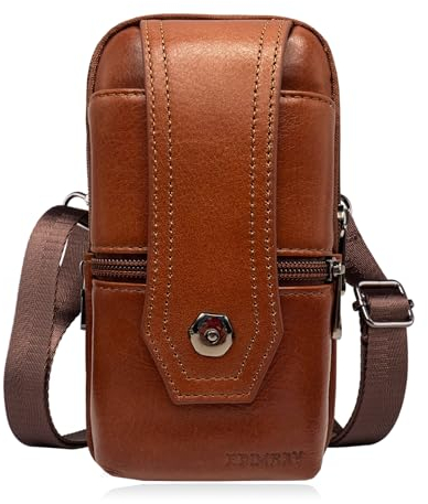 EDIMRAY Handytasche Zum Umhängen Herren Leder Gürteltasche Kleine für Männer Handy Umhängetasche 7 zoll Echtleder Vintage Schultertaschen Hüfttasche (Stil B: Braun)