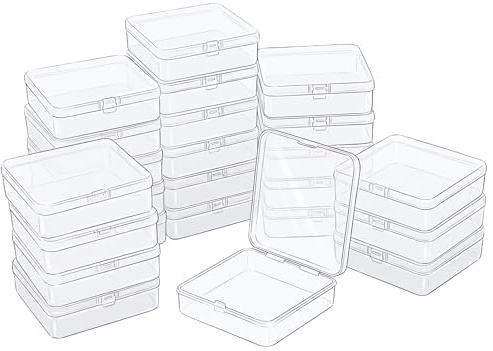 LJY 24 Stück quadratische Mini-Aufbewahrungsbehälter aus transparentem Kunststoff mit Deckel für kleine Gegenstände und andere Bastelprojekte (12,5 x 12,5 x 3,5 cm, transparent)