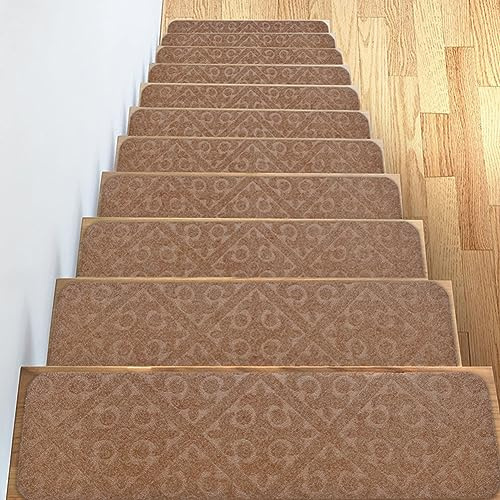7PCS Treppenstufen Matten,Anti-Rutsch Teppich Stufenmatten 76x20cm Selbstklebend Sicherheit Stufenteppich Treppenteppich für Holzstufen im Innenbereich Rutschschutz Teppich für Kinder Ältere Hunde E