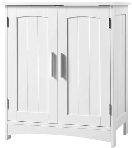 EUGAD Mobile Sottolavabo per Bagno con 2 Ante, Mobile da Bagno Autoportante con Ripiano Regolabile e 2 Scomparti, in MDF, Bianco, 50x30x60 cm