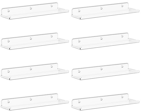 Lifewit 8 Pack Kunststoff Wandregal, 35,5 x 10,2 cm Hängeregal für Kinderzimmer Schlafzimmer Wohnzimmer Bad Küche, Schweberegal Regalbrett trag. 6KG, Bilderleiste Bücherregal Kinder Wand, Klar