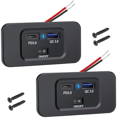 Linkstyle Dual 66W USB Ladegerät Steckdose, 30W QC3.0 USB A & 36W PD Typ C Schnellladesteckdose mit Schalter für 12V/24V Wohnmobil Marine