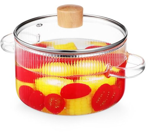 Happyyami Simmer Pot Glass Stovetop Pot with Lid 1.6l Saucepan Lid Soup Maker Kitchen Cookware