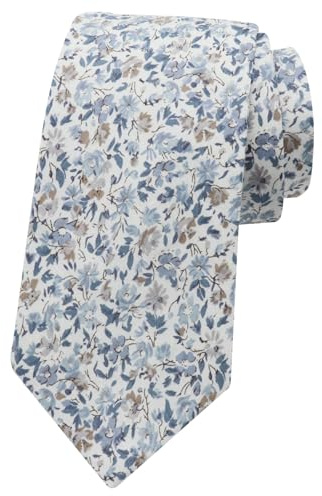 LJBFNN Cravates florales pour homme, cravate fine en coton pour homme, cravates à fleurs pour mariage et affaires, Bleu, marron, blanc, 57 X 2.75