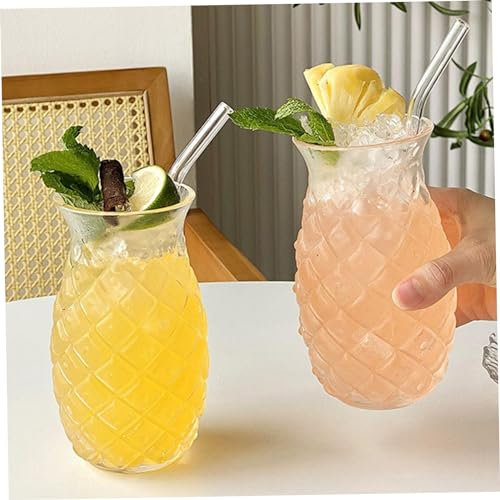 Ananasgläser für Cocktails, 2pcs Ananasgläser mit Strohhalm 14 Unzen Ananas Tassen Spaß Cocktailgläser Tiki Gläser Ananas Form Trinkgläser für Bar, Party Weinsaft, Ananas Tassen