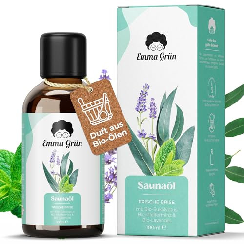 Emma Grün® Saunaaufguss Eukalyptus Bio 100ml [BIO EUKALYPTUS & MENTHOL] - Sauna Aufgussmittel mit Eukalyptus, Menthol & Lavendel Öl - Saunaöl Bio Ätherische Öle - Saunaduft für Kühle Frische