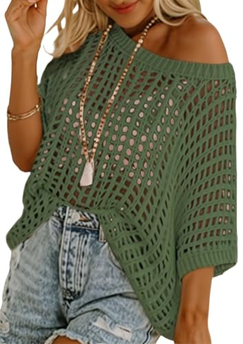 Haut Crochet Femme Pull en Tricot Ajouré Style Boho Top Chic et Elegant Bikini Cover Up