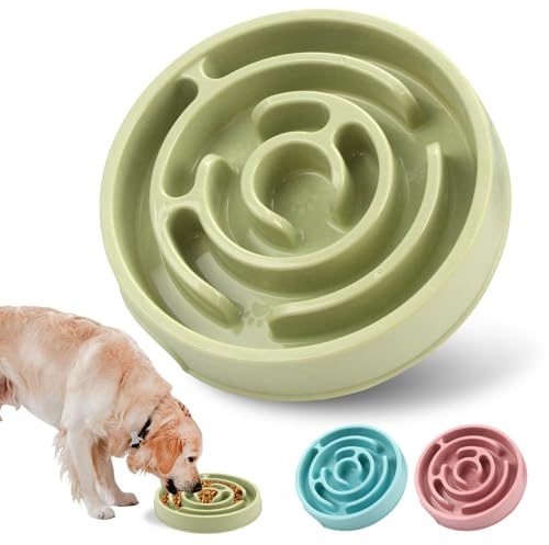 Slow Feeder Dog Bowls, Silicone Dog Bowl with Anti-Slip, Slow Feeder & Non-Slip Design, Boredom and Anxiety Reducer, Suitable for All Breed Dogs and Cat (Green)