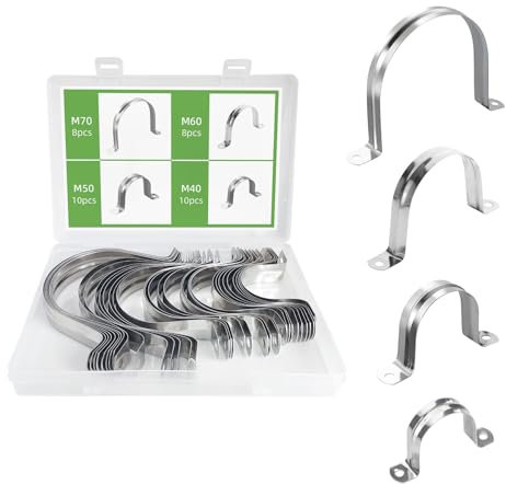 RRRST 36x Schwerer U-rohrschellen Set 40mm 50mm 60mm 70mm, U Rohrschelle Set, 304 Edelstahl Befestigungsschelle Rohrschellen Set