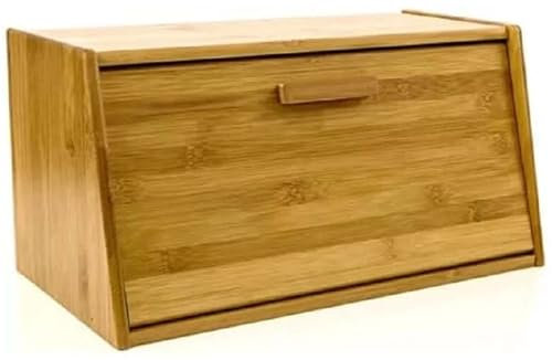 PREMZO Bread Bin Kitchen Box Organiser Bread Storage Bin Durable Wood, Loaf, Lift Up With Handle, Double Layer Slide Roll Top, Countertop Food Container Home Restaurant s camping (Lift Up Lid)