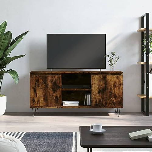 puraday TV-Schrank Wohnzimmer Holzwerkstoff 104x35x50 cm Räuchereiche Esszimmer Stereoschrank Fernsehtisch mit 4 Fächern TV-Regal TV-Möbel Reichlich Stauraum für Bücher, DVDs