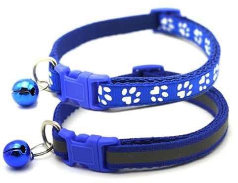 Puppy Collar with Bell, 2 Pack Reflective Kitten Collar Dark Blue Nylon Adjustable for XXS XS Boys Girls Pets Female Cat Yorkie Teacup Chihuahua XS