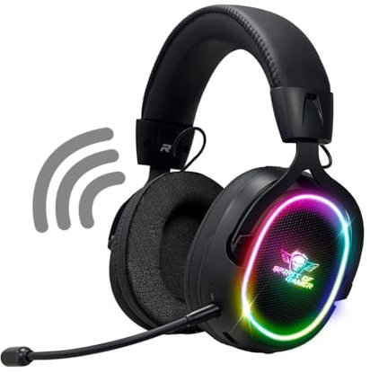 Spirit Of Gamer - XPERT H1200, Casque Gaming sans Fil Bluetooth avec Micro Détachable, PS5, PS4, Switch 1 & 2, PC, Mac, Haut Parleur Son Audio Virtuel 7.1, Retroéclairege RGB, Prise Jack 3,5 mm, Noir
