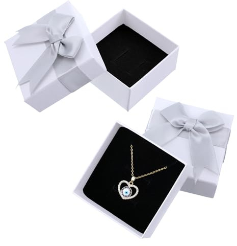 Giantree 2 Stück Schmuck Geschenkbox, Kleine Geschenkbox mit Schleife | Ringschachtel Geschenkverpackung Quadratisch Kleine Papier Box für Armbänder Ohrringe Halsketten Schmuckgeschenke(Weiß)