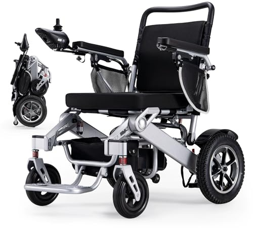 LIULIQ Fauteuil Motorisé Pliable, Fauteuil Roulant Électrique Léger en Alliage D'aluminium 24 V 500 W avec Joystick De Commande À 360° Et Frein Électromagnétique Intelligent, Pliage Rapide