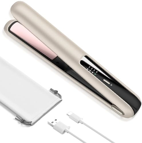 Cordless Hair Straightener and Curler 2-in-1, Wireless Portable Flat Iron Straighteners for Travel, Mini Curling Iron with Rechargeable, 3 Heating Modes