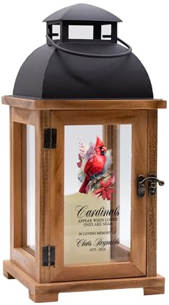 Memorial Lantern Personalized with Name and Dates, Cardinals Appear Memorial Gift, Bereavement Gifts, Funeral Gifts, Sympathy Gift for Loss of Loved One (Wood/Black)