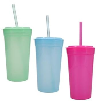 Greenbrier Set of 3 Kids Color Changing Cups with Lids and Straws