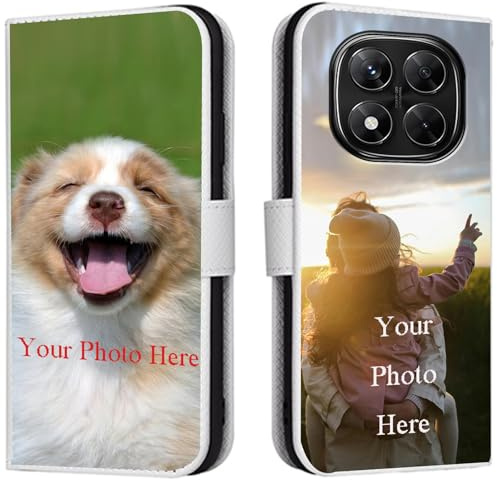 FortiCase Personalisierte Hülle für Redmi Note 14 Pro 5G,Flip Leder Hülle Kartenfach Standfunktion Case,mit Eigenem Foto Bild Text Personalisiert Handyhülle - White-LN4