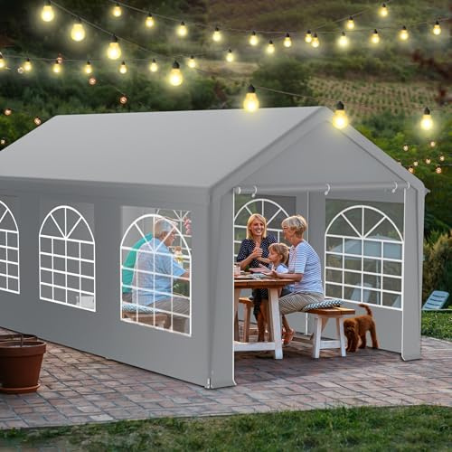 NAIZY Partyzelt 3x6 m Pavillon mit Wasserdicht Dach & Abnehmbaren Seitenwänden Gartenpavillon Stabil Winterfest Gartenzelt aus PE-Gewebe & Metall Rohr Familienzelt, Grau