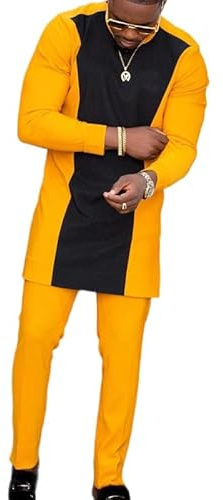 famesale Nigeriano Uomini africani Tradizionale Outfit Set di 2 Pezzi Moda Dashiki Camicie e Pantaloni Africa Abbigliamento Costume