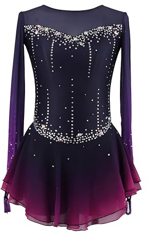 XIUWOUG Vestido Patinaje Artístico para Mujer de Competición para Niñas Maillot Ballet Dance Maillot Gimnasia Ritmica Trajes Uniformes Personalizables,Púrpura,XXXL