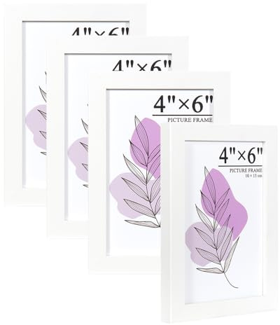 Baoee Bilderrahmen Weiß 10x15cm 4er Set, Holz Fotorahmen mit Acrylglas zum aufhängen und aufstellen, MDF-Holzrahmen für Fotos, Bilder