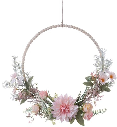 CutitiUU 16 Inch Door Wreath Spring Summer Wreaths,Pink Artificial Flower Wreath for Outdoor Indoor,Artificial Flower Wreath for Front Door Wall Hanging Window Garden Wedding (Style B)