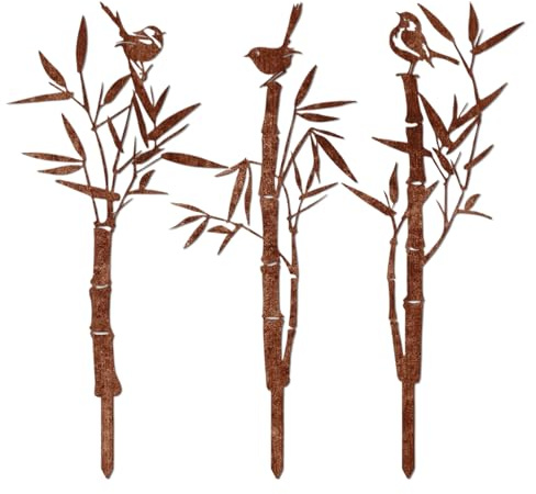 Pack of 3 Rusty Metal and Birds Garden Stakes, Weatherproof Rust Decoration, Outdoor Metal Garden Stake for Outdoor Yard, Lawn, Patio, Garden Decoration