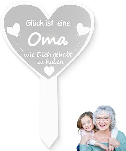 Grabstecker Herz mit Trauerspruch, Grabschmuck für Friedhof, wetterfeste Grabdeko mit Spruch, 16 x 26 cm, Weiß (oma)