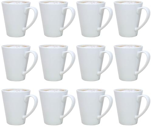UNIQUE HOME LIVING Coffee Mug Set of 12, 340ml White Porcelain Coffee Mugs for Milk Hot Cocoa Latte Coffee Mugs with Handle, Tea Mugs, Microwave and Dishwasher Safe