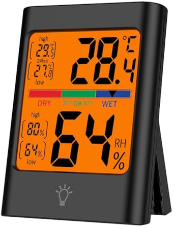 Gettimore Battery Digital Indoor Thermometer Hygrometer with Magnet, Touch Button, Backlit LCD Display, Accurate Temperature Humidity Monitor Home Office, White