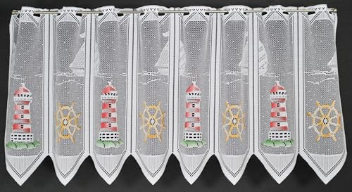 Gardinen Kranzusch Scheibengardine Leuchtturm 45x114 cm H/B Rot Grün Gelb Bistrogardine Vorhang Küche 1er Pack