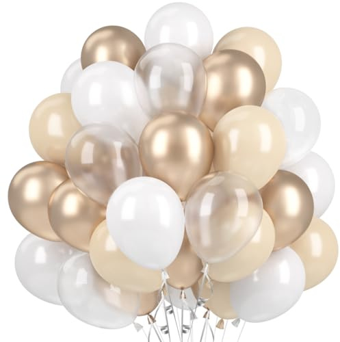 Luftballonger Beige Vit, 60 st Heliumballonger Creme Vit Sand Klar, Metalliska Champagneguld Latexballonger, 30 cm (12 tum) Nude Festballong Deko för Boho Bröllop Födelsedag Baby Shower Babydusche