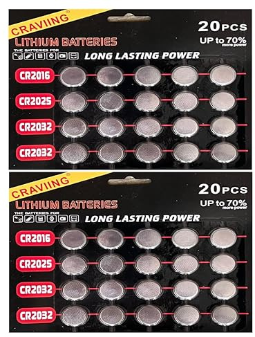 40 batterie a bottone al litio assortite, con alimentazione da 3 V, CR2032, CR2025, CR2016, compatibili con Apple AirTag, portachiavi, bilance, orologi, sensori