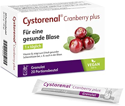 Cystorenal Cranberry plus, Granulat zum Auflösen, 100% Vegan, mit Extrakten aus Cranberry und Kürbis, Vitamin B2 und Vitamin C, für eine gesunde Blase, 20 Potionsbeutel