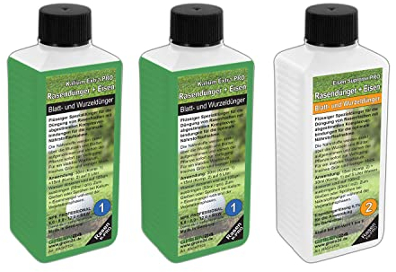 Rasen-Dünger Kalium SET Flüssig HIGH-TECH NPK - für Rasenflächen im Herbst und Winter - Kalium (Stickstoff & Phosphat) und Eisen für ca. 1600qm Traumrasen!