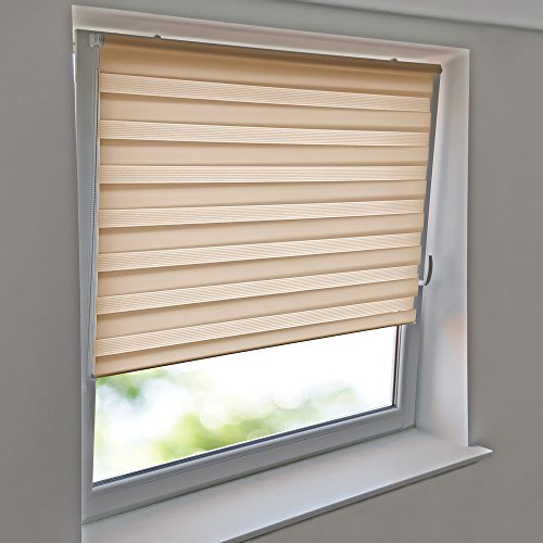 Sonnenschutz-HH - Duo-Rollo Klemmfix Klemmrollo Doppelrollo AUßENMAß Breite 135 x 180 cm - Apricot (beige/creme) - Kettenzugrollo ohne Bohren Seitenzugrollo inkl. 2 Stück Klemmträger
