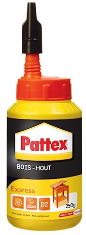 Pattex Bois Express, colle à bois à séchage rapide, colle vinylique pour montage, assemblage, placage ou contrecollage sur supports en bois, colle blanche, 250 g
